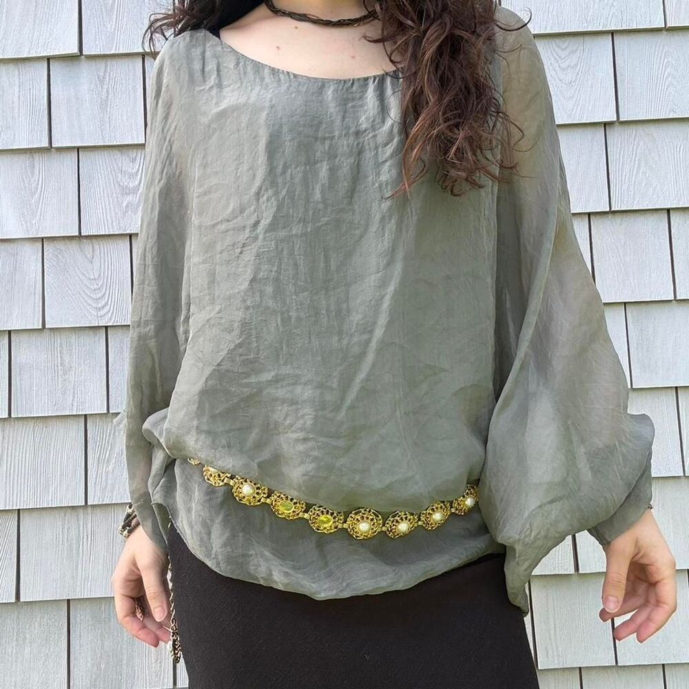 American-vintage Women's Grey and Green Blouse